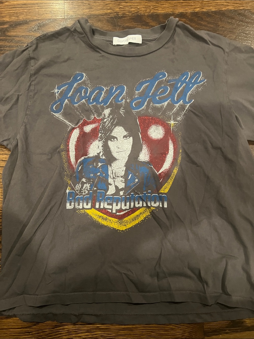 Daydreamer Joan Jett 'Bad Reputation' Graphic Tee - Gray with Blue, Red & Yellow